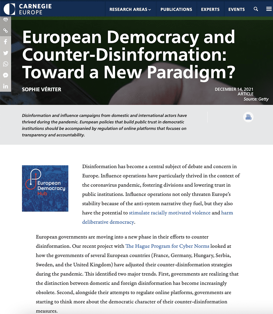 European Democracy and Counter-Disinformation: Toward a New Paradigm?