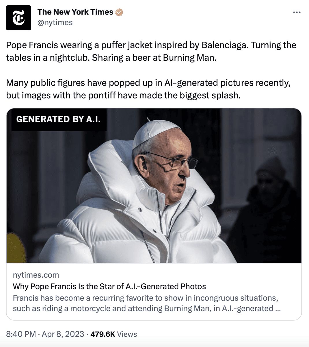 deepfake of the pope in a puffer jacket