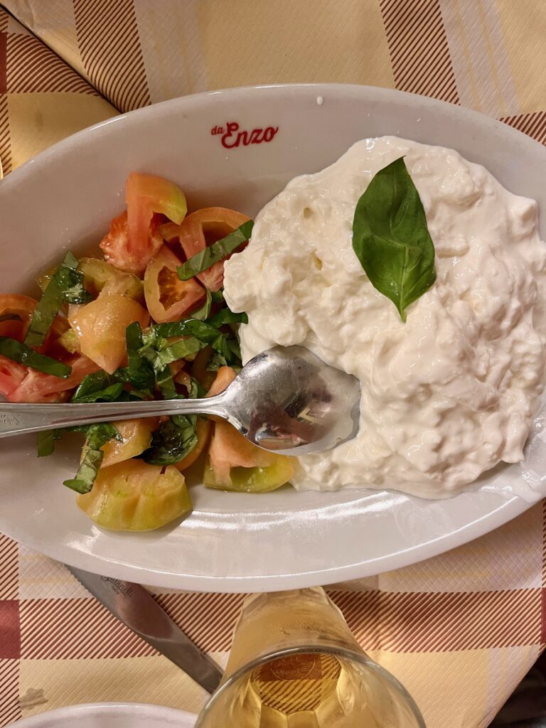 burrata and tomatoes at Trattoria Da Enzo Rome