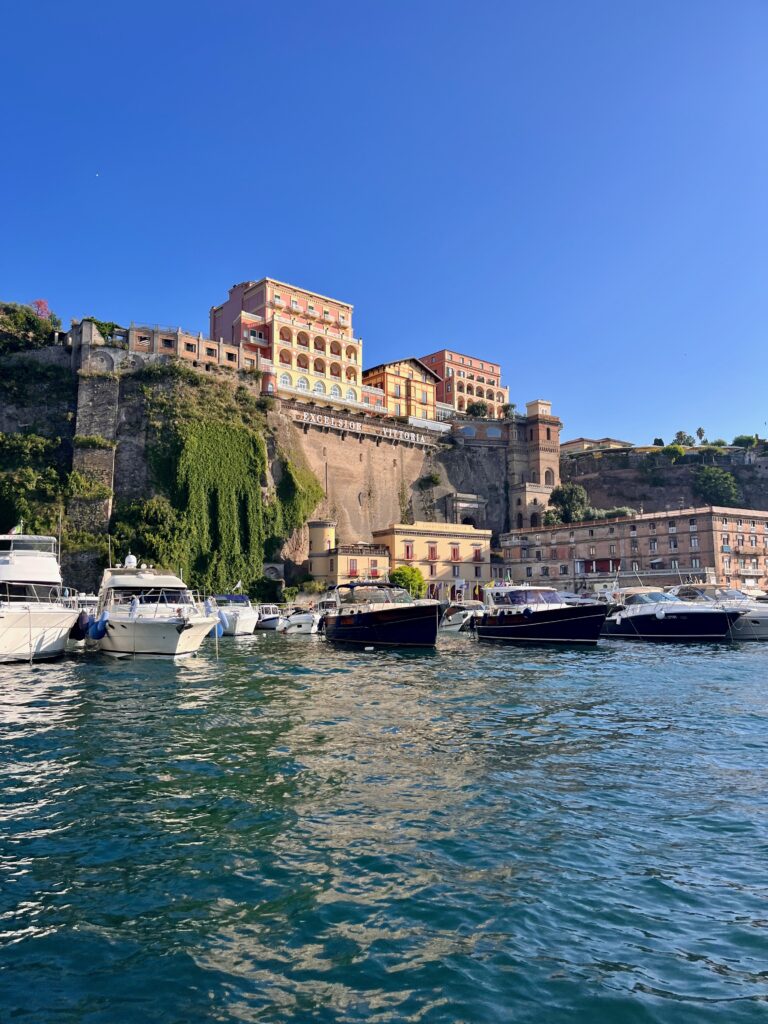 view of the port of Sorrento from the water