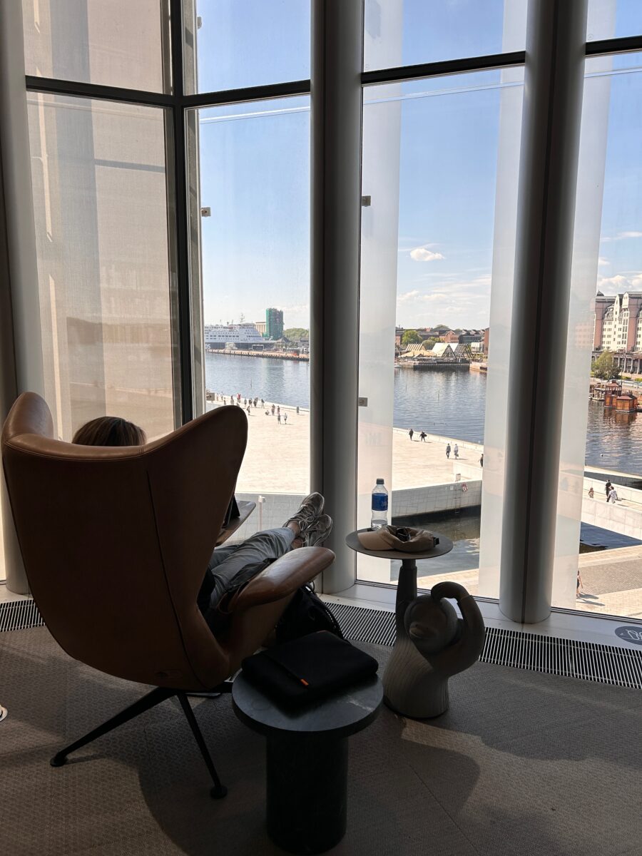 a view from the public library in Oslo Norway overseeing the opera house