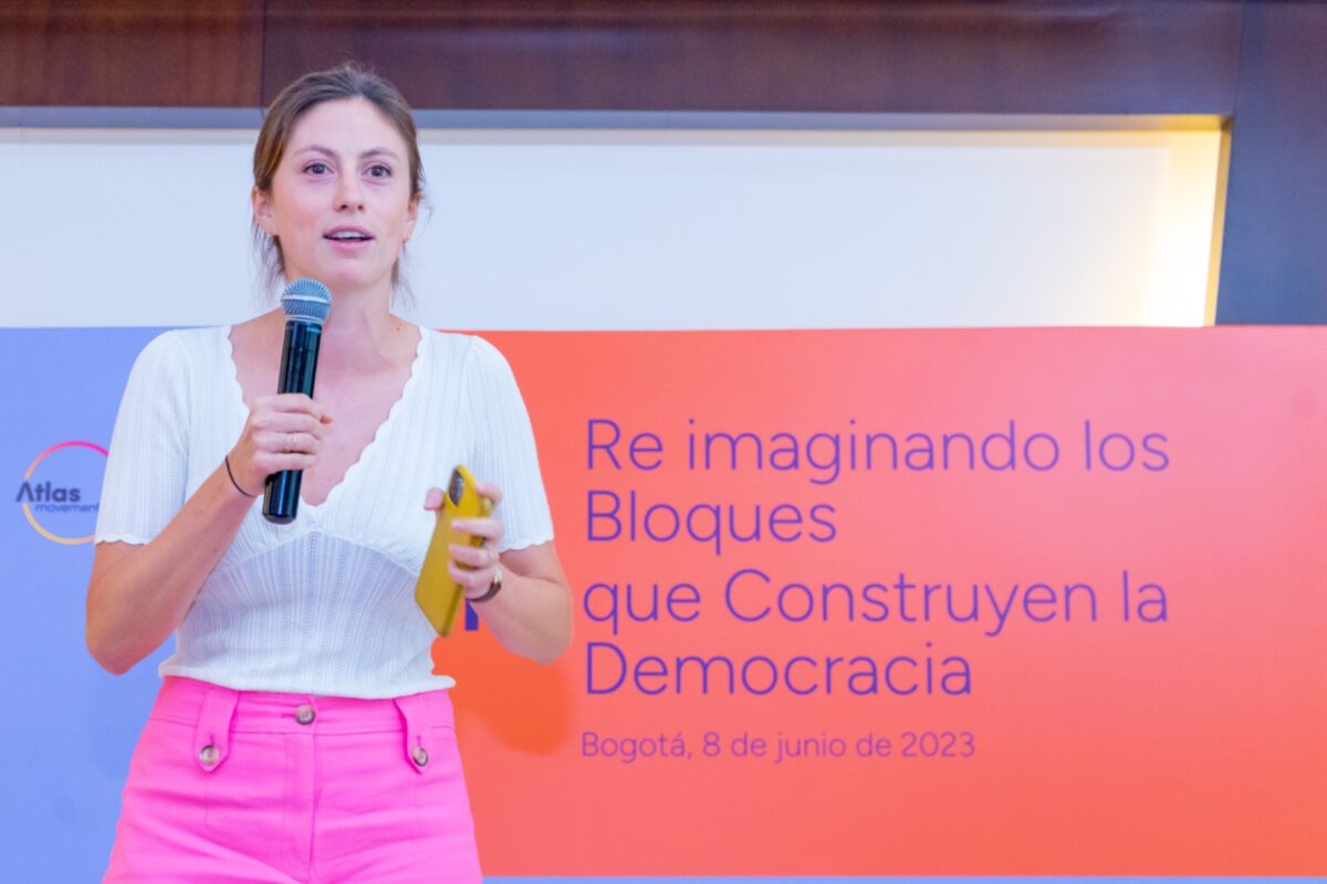 a woman political activist speaking at a public event