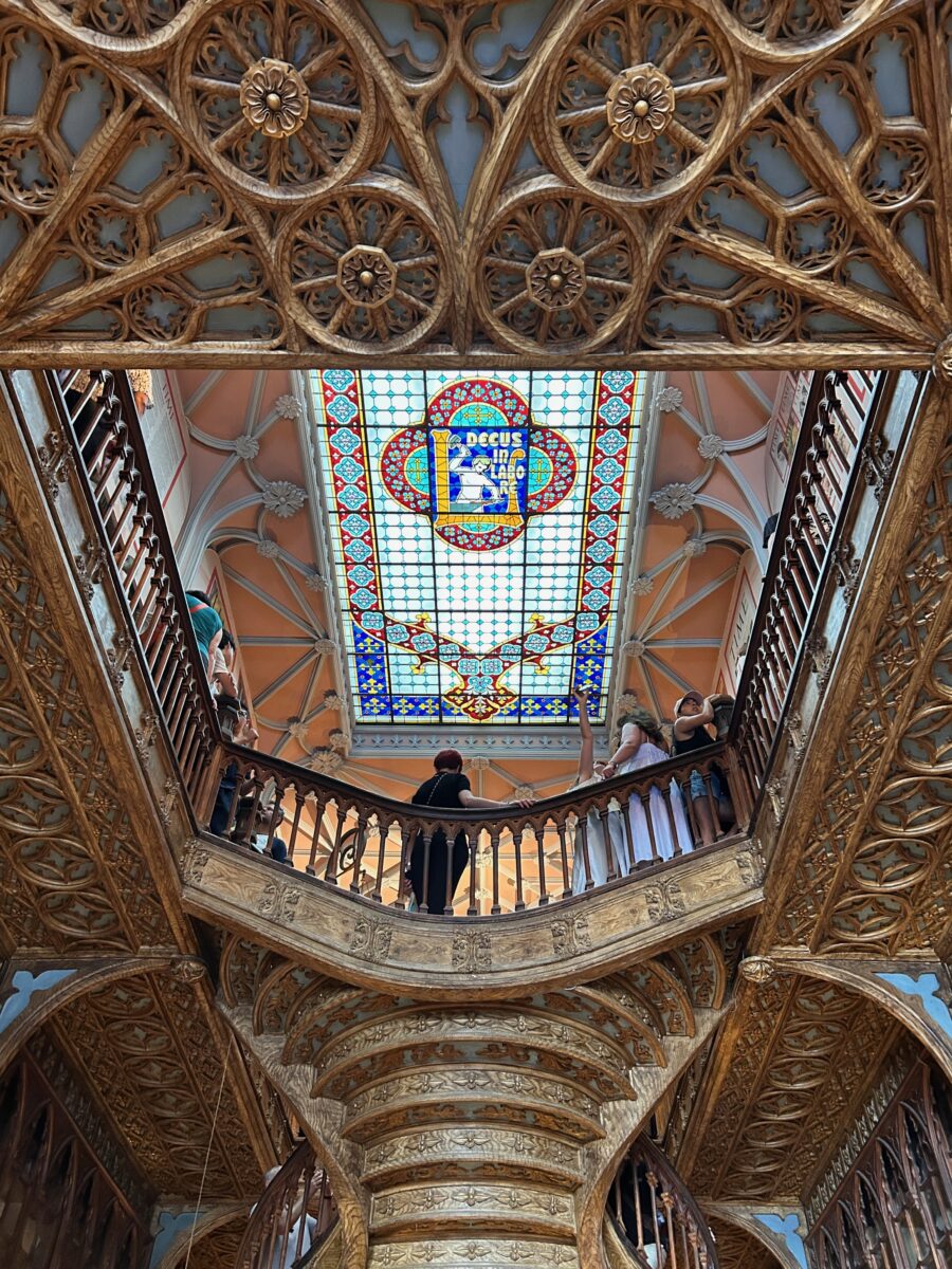the glass ceiling of a gothic library in porto