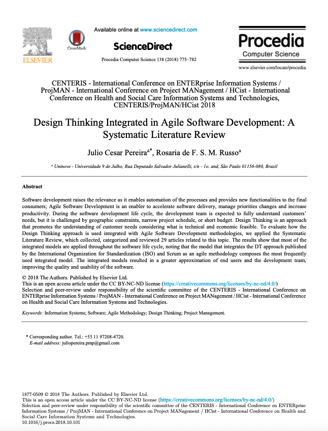 Design Thinking Integrated in Agile Software Development: A Systematic Literature Review